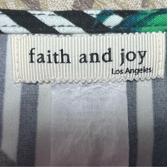 Faith and Joy top ruffle cap sleeve candy stripes black white green leaves sz L - Picture 11 of 13